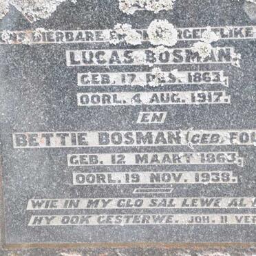 BOSMAN Lucas 1863-1917 &amp; Bettie FOURIE 1863-1939