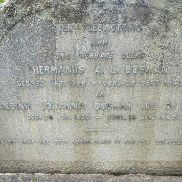 BOSMAN Hermanus A.L. 1869-1943 &amp; Fransina Johanna De BRUYN 1872-1945