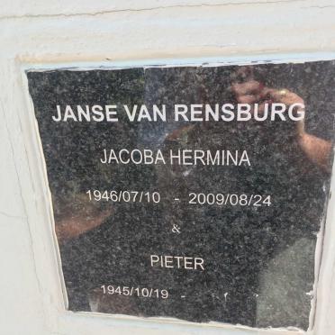 RENSBURG Pieter, Janse van 1945- &amp; Jacoba Hermina 1946-2009