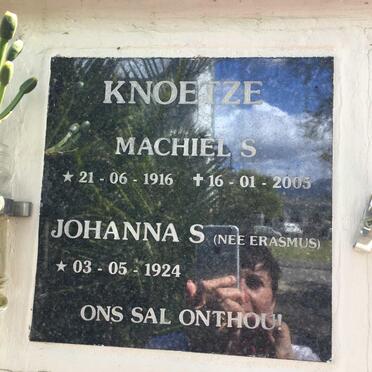 KNOETZE Machiel S. 1916-2005 &amp; Johanna S. ERASMUS 1924-