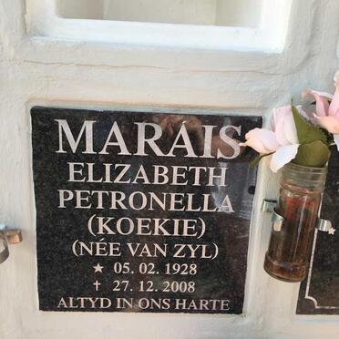 MARAIS Elizabeth Petronella nee VAN ZYL 1928-2008