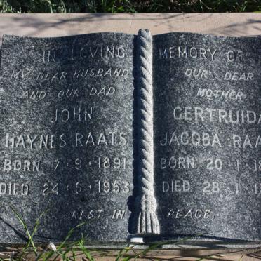 RAATS John Haynes 1891-1953 &amp; Getruida Jacoba 1890-1976