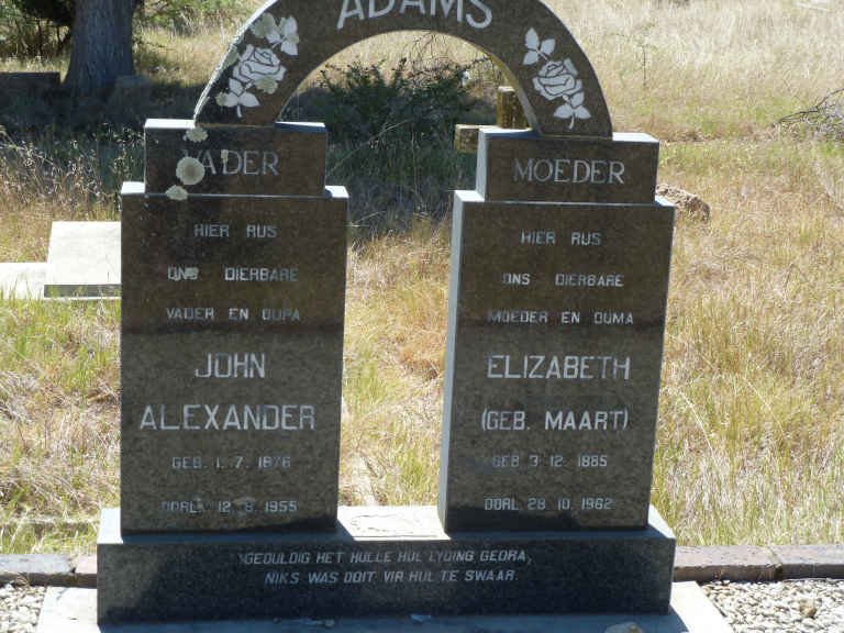 ADAMS John Alexander 1876-1955 &amp; Elizabeth MAART 1885-1962