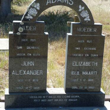 ADAMS John Alexander 1876-1955 &amp; Elizabeth MAART 1885-1962