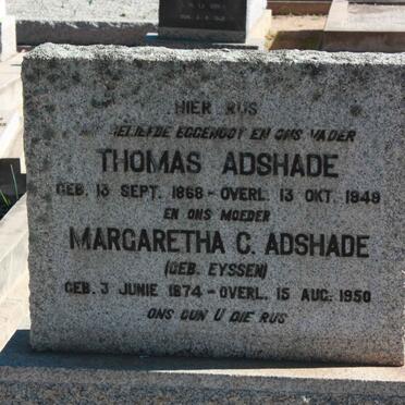 ADSHADE Thomas 1868-1949 &amp; Margaretha C. EYSSEN 1874-1950