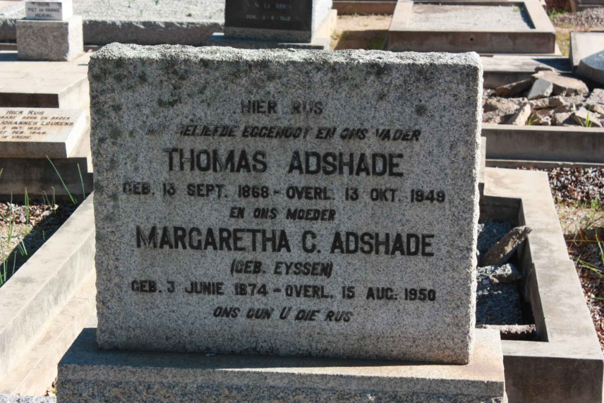 ADSHADE Thomas 1868-1949 &amp; Margaretha C. EYSSEN 1874-1950