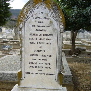 BRUWER Jakobus Albertus 1845-1929 &amp; Martha Sophia DE WET 1853-1930