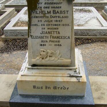 BABST Wilhelm 1857-1935 &amp; Joanetta Elizabeth Francesca PREISS 1858-1949