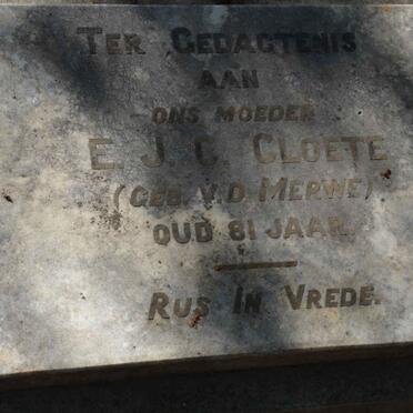 CLOETE E.J.C. nee V.D. MERWE