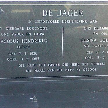 JAGER Jacobus Hendrik, de 1928-1985 &amp; Gesina Johanna SWART 1925-1988