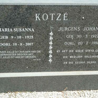 KOTZÉ Jurgens Johannes 1922-1981 &amp; Maria Susanna 1925-2007