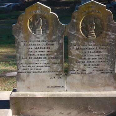 KUUN Elizabeth J. nee MASURIEK 1880-1905 :: KUUN Magdalena J. nee ERASMUS 1886-1907