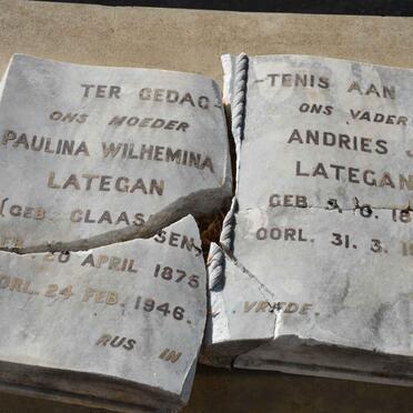 LATEGAN Andries J. 1873-1955 &amp; Paulina Wilhemina CLAASSEN 1875-1946