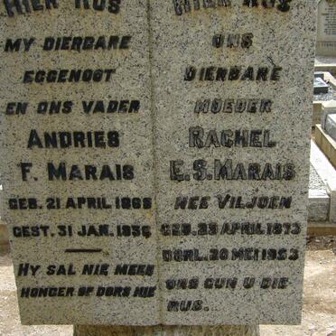 MARAIS Andries 1885-1936 &amp; Rachel E.S. VILJOEN 1873-1953