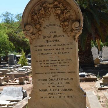 MALHERBE Roelof Charles -1907 :: MALHERBE Roelof Charles 1905-1919 :: MALHERBE Maria Aletta Johanna nee LE ROUX 1875-1952