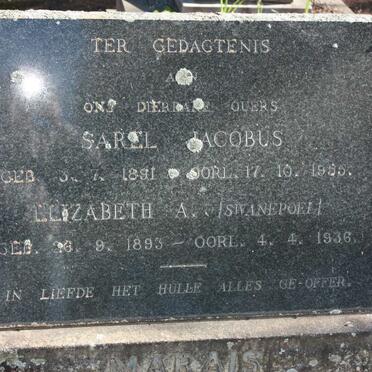MARAIS Sarel Jacobus 1891-1955 &amp; Elizabeth A. SWANEPOEL 1893-1936