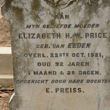 PRICE Elizabeth H.W. nee VAN EEDEN -1921