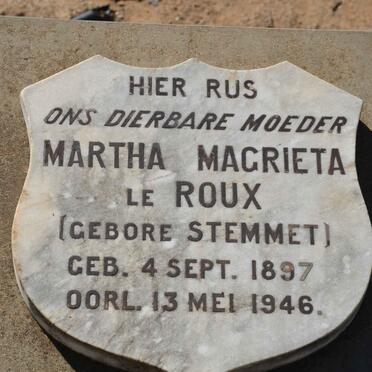ROUX Martha Magrieta, le nee STEMMET 1897-1946