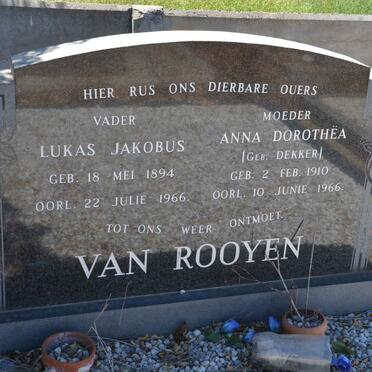ROOYEN Lukas Jakobus, van 1894-1966 &amp; Anna Dorothea DEKKER 1910-1966