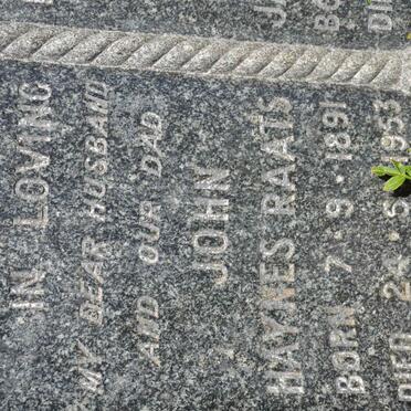 RAATS John Haynes 1891-1953 &amp; Gertruida Jacoba 1890-1976