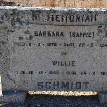 SCHMIDT Willie 1866-1951 &amp; Barbara 1875-1946