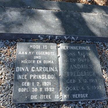 STEYN Andries Frederick 1913-1993 &amp; Dina Carolina PRINSLOO 1921-1992