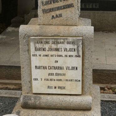 VILJOEN Barend Johannes 1873-1948 &amp; Martha Catharina GERBER 1874-1934 