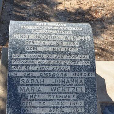 WENTZEL Ernst Jacobus 1894-1947 &amp; Sarah Johanna Maria STEMMET 1902-1987