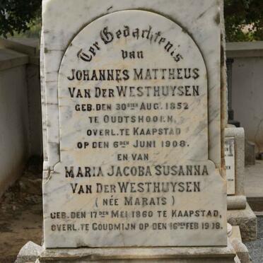 WESTHUYSEN Johannes Mattheus, van der 1852-1908 &amp; Maria Jacoba Susanna MARAIS 1860-1908