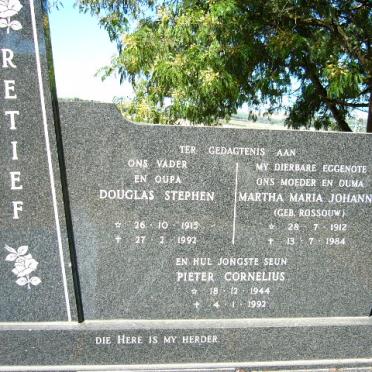 RETIEF Douglas Stephen 1915-1992 &amp; Martha Maria Johanna ROSSOUW 1912-1984 :: RETIEF Pieter Cornelius 1944-1992