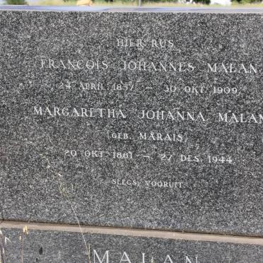 MALAN Francois Johannes 1857-1909 &amp;  Margaretha Johanna MARAIS 1861-1944