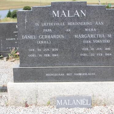 MALAN Daniel Gerhardus 1876-1947 &amp; Margaretha M.F. VORSTER 1881-1964