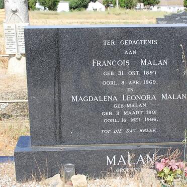 MALAN Francois 1897-1969 &amp; Magdalena Leonora MALAN 1901-1986