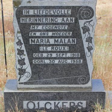 OLCKERS Maria Malan nee LE ROUX 1918-1958
