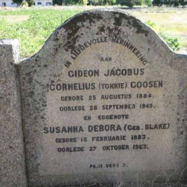 GOOSEN Gideon Jacobus Cornelius 1884-1945 &amp; Susanna Debora BLAKE 1883-1963