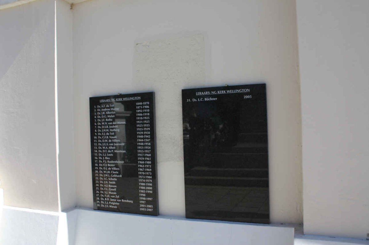 PLAQUE OF THE PASTORS OF N.G KERK WELLINGTON