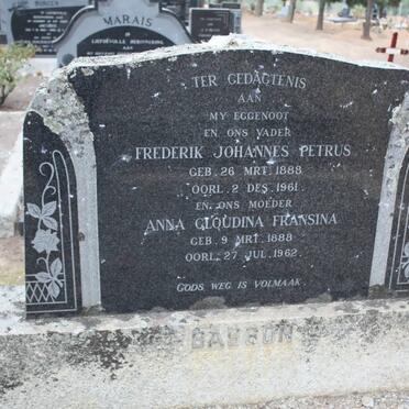 BASSON Frederik Johannes Petrus 1888-1961 &amp; Anna Gloudina Fransina 1888-1962