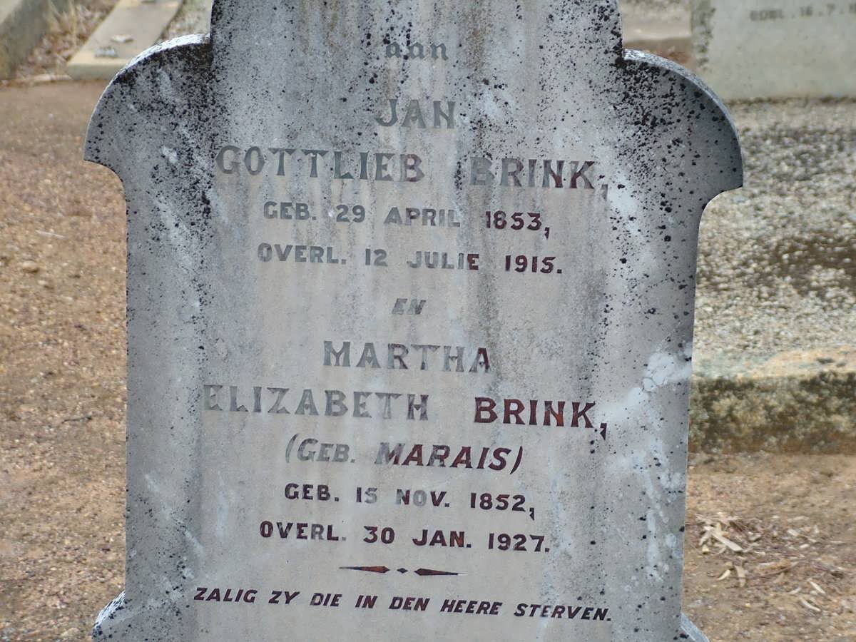 BRINK Gottlieb 1853-1915 &amp; Martha Elizabeth MARAIS 1852-1927