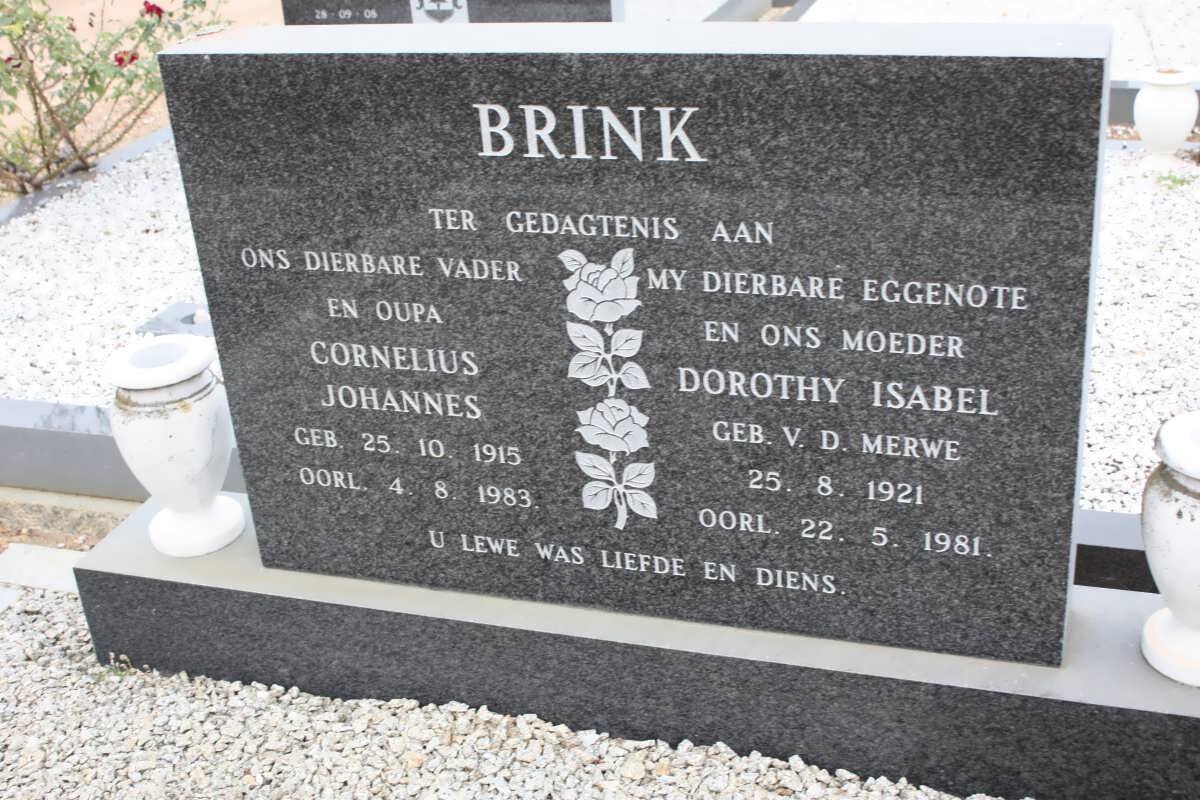 BRINK Cornelius Johannes 1915-1983 &amp; Dorothy Isabel V.D. MERWE 1921-1981
