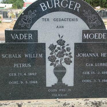 BURGER Schalk Willem Petrus 1892-1968 &amp; Johanna Helena LUBBE 1895-1983