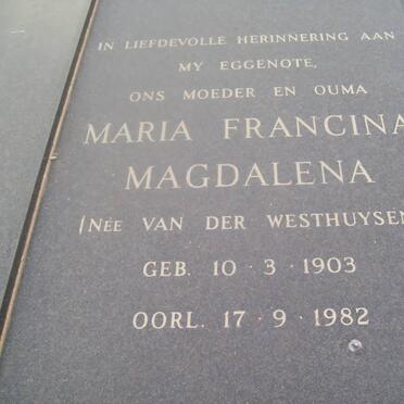 BURGER Maria Francina Magdalena nee van der WESTHUYSEN 1903-1982