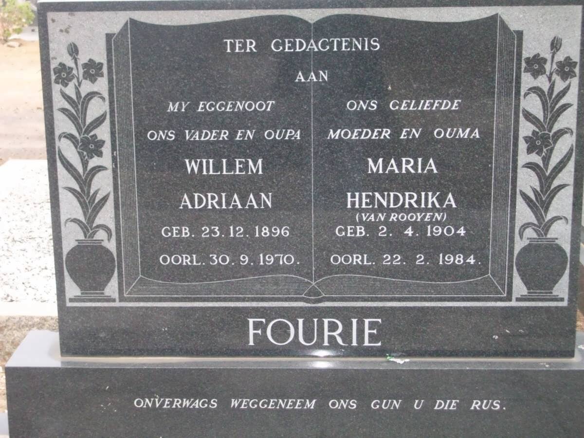 FOURIE Willem Adriaan 1896-1970 &amp; Maria Hendrika VAN ROOYEN 1904-1984