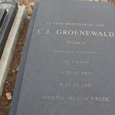 GROENEWALD C.J. formerly JOHNSTON nee STRAUSS 1922-1997