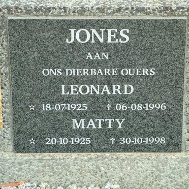 JONES Leonard 1925-1996 &amp; Matty 1925-1998