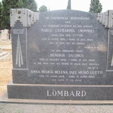 LOMBARD Hendrik Jacobus 1890-1965 &amp; Maria Catharina van der VYVER 1891-1949 :: LUTTIG Anna Maria Helena nee MUNZ 1908-1993