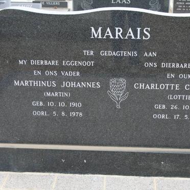 MARAIS Marthinus Johannes 1910-1978 &amp; Charlotte Catherine 1912-1998