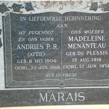 MARAIS Andries P.R. 1906-1968 &amp; Madeleine Menanteau DU PLESSIS 1916-1974
