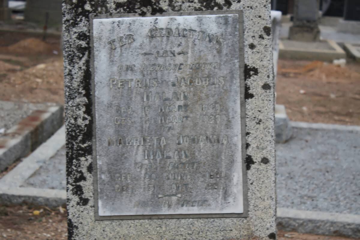 MALAN Petrus Jacobus 1849-1923 &amp; Magrieta Johanna RETIEF 185?-1927