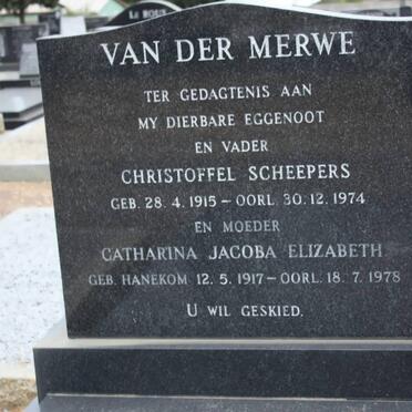 MERWE Christoffel Scheepers, van der 1915-1974 &amp; Catharina Jacoba Elizabeth HANEKOM 1917-1978