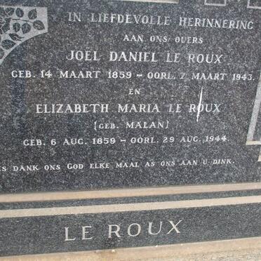ROUX Joel Daniel, le 1859-1943 &amp; Elizabeth Maria MALAN 1859-1944